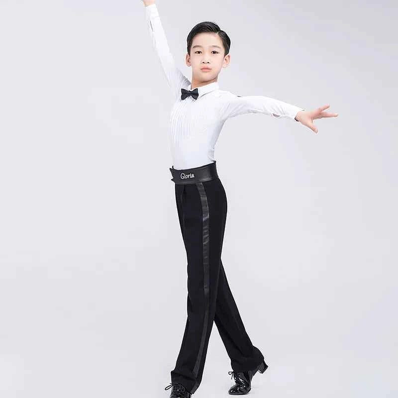 G.DANCE Children's Dance Costume Boys Latin Modern Dance White Shirt Trousers Performance Competition Regulations Uniform 5107