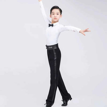 G.DANCE Children's Dance Costume Boys Latin Modern Dance White Shirt Trousers Performance Competition Regulations Uniform 5107