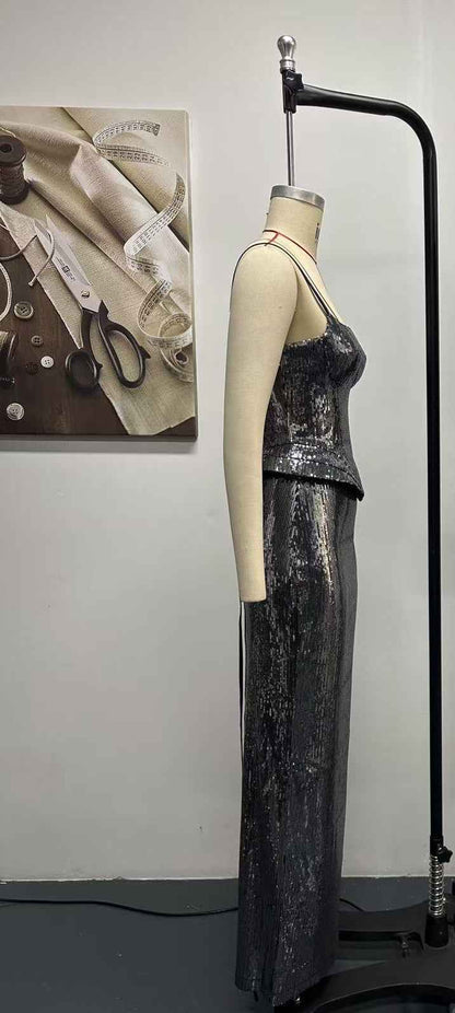 Z0045 sequin suspender dress