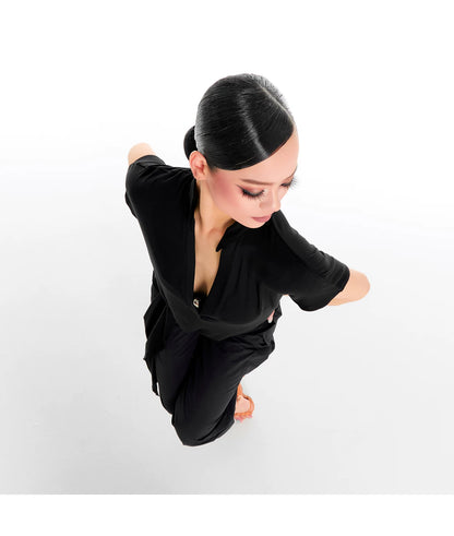 DUYQ "Female Teacher Series" 005 Deep V Irregular Design Lace-up Top National Standard Latin Dance Clothing Professional