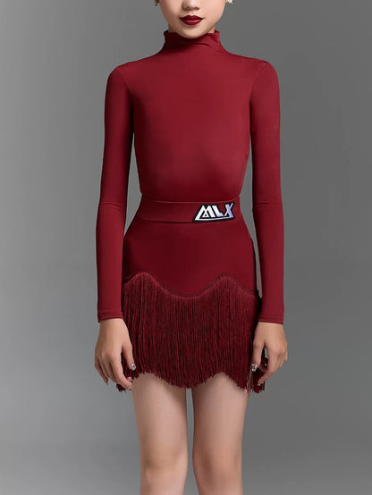 MLXchildren's dance training performance suit, high-end children's Latin dance practice suit, fringed skirt set - Mine·Jas