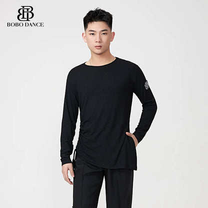 BOBO DANCE Boys Latin Dance Suit Crew Neck Black and White T-Shirt Men's Ballroom Dance Professional Latin Practice Suit Dance Top