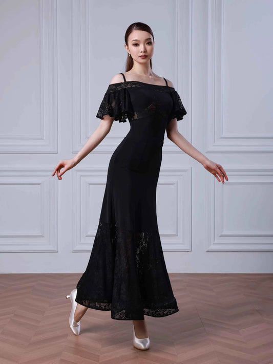 TID new modern dance skirt ballroom dance waltz swing skirt lace fishbone skirt national ballroom dance suit B077 + S047