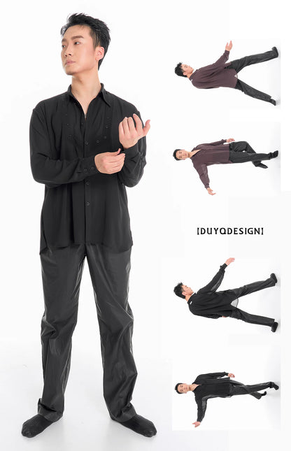 DUYQ "Men's Series" 005 Light and thin texture long-sleeved shirt National standard men's Latin dance practice clothes