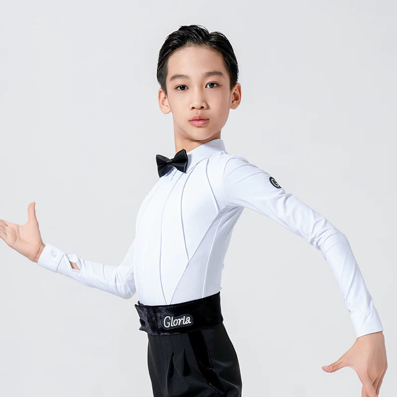 G.DANCE Children's Dance Boys Latin Modern Dance White Shirt Trousers Show Competition Regulations