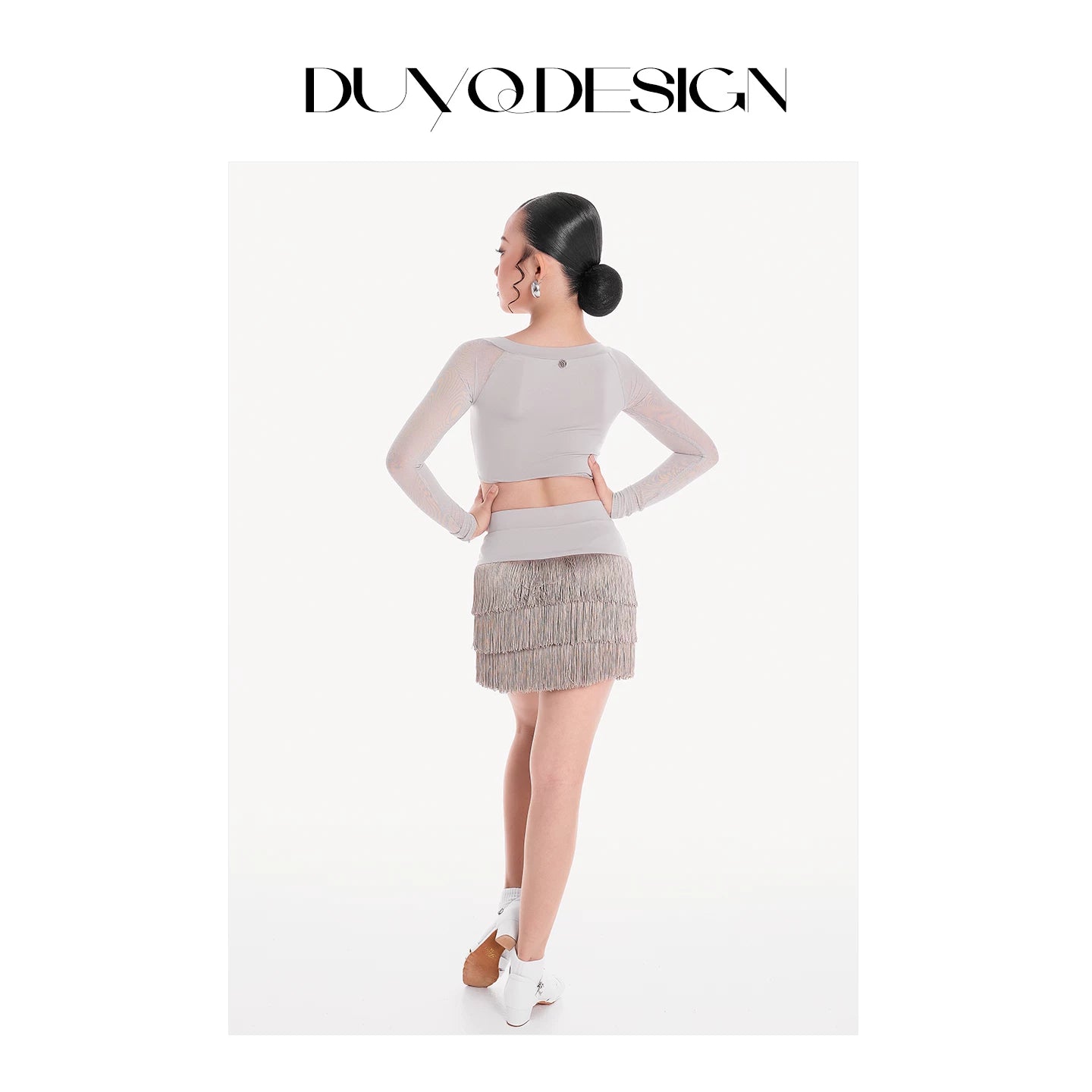 DUYQ children's style "Mountain Awakening Spring" 001 pleated top long-sleeved Latin dance girls' practice clothes professional