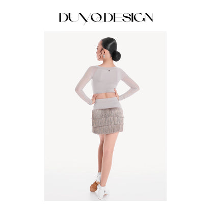 DUYQ children's style "Mountain Awakening Spring" 001 pleated top long-sleeved Latin dance girls' practice clothes professional