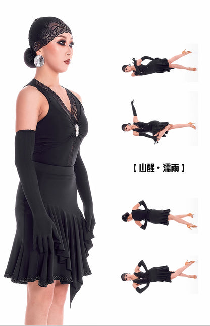 DUYQ "Mountain Awakening Rain Latin" 001 Original Lace One-piece Top National Standard Women's Latin Dance Practice Suit