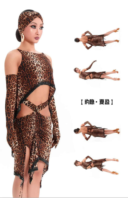 DUYQ "Leopard Hidden, Xia Ying" Latin 001 Original Suspender Split Top National Standard Women's Latin Dance Practice Suit - Mine·Jas