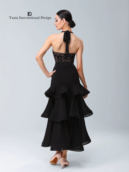 TID new ballroom dance skirt lace V-neck Latin top women's split 2-piece set national standard dance clothes