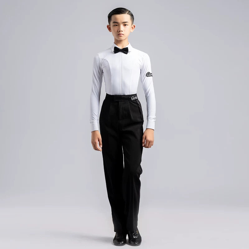 G.DANCE Children's Dance Costume Boys Latin Modern Dance White Shirt Trousers Performance Competition Regulations Uniform 5103