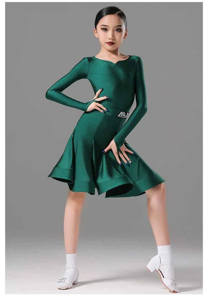 MLX Children's Professional Dance Competition Clothing Latin Dance Girls' Grading Regulations Clothing Large Skirt Competition Clothing