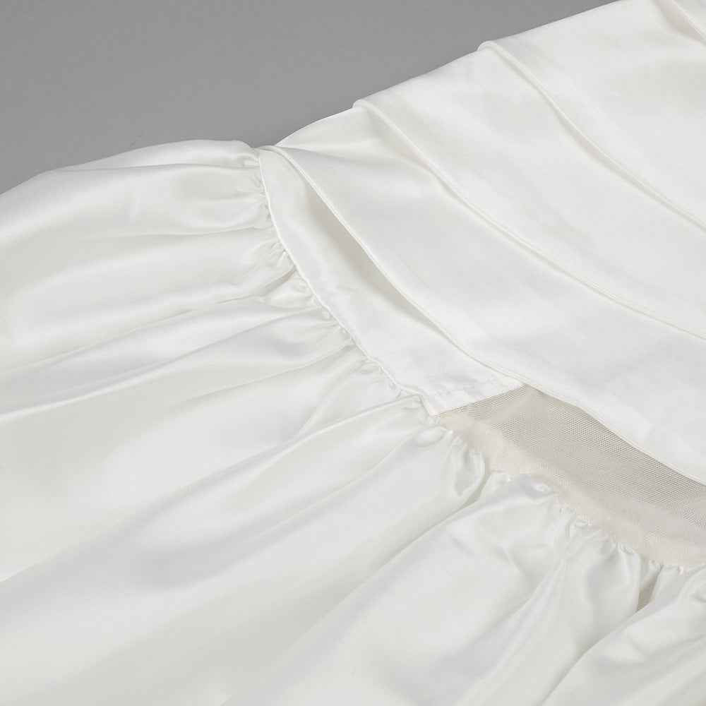 BD2597 Mermaid one-shoulder black and white contrasting satin dress