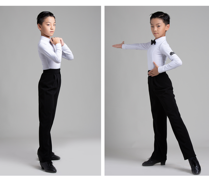 G.DANCE Children's Dance Costume Boys Latin Modern Dance White Shirt Trousers Performance Competition Regulations Uniform 5105