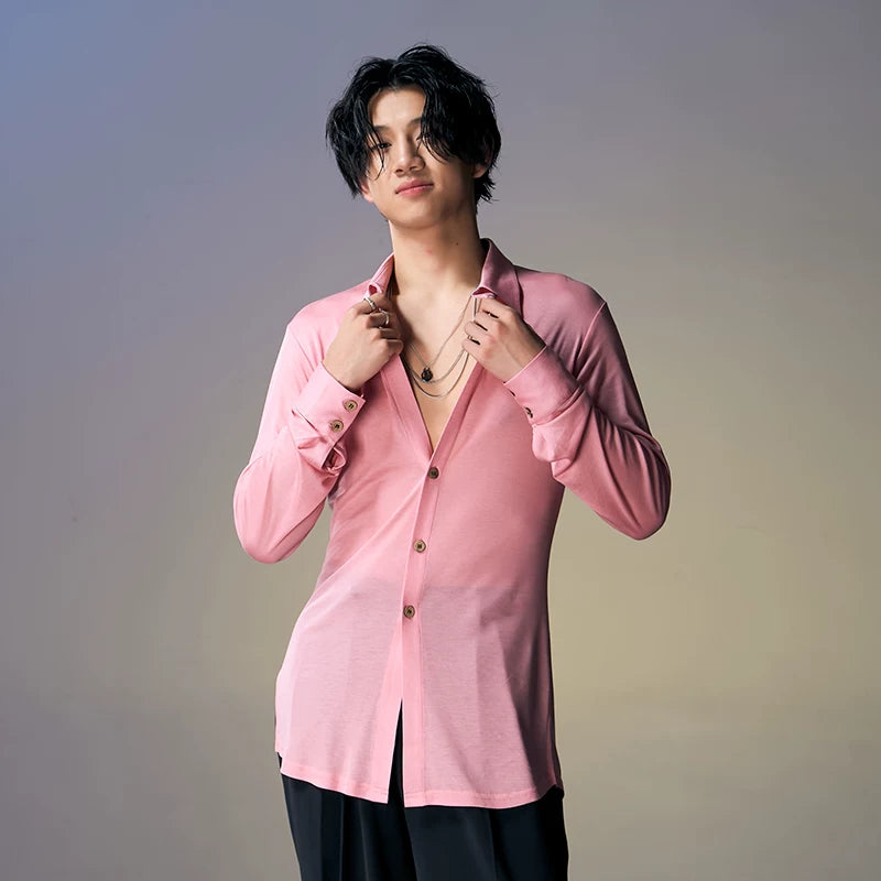 DUYQ "New Men" 017-breasted slim-fit shirt national standard men's Latin dance professional practice clothes daily