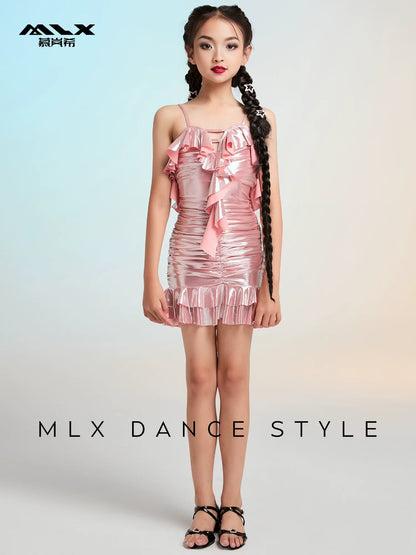 MLX professional children's Latin dance practice clothes, beautiful back dress, advanced children's dance training performance clothes