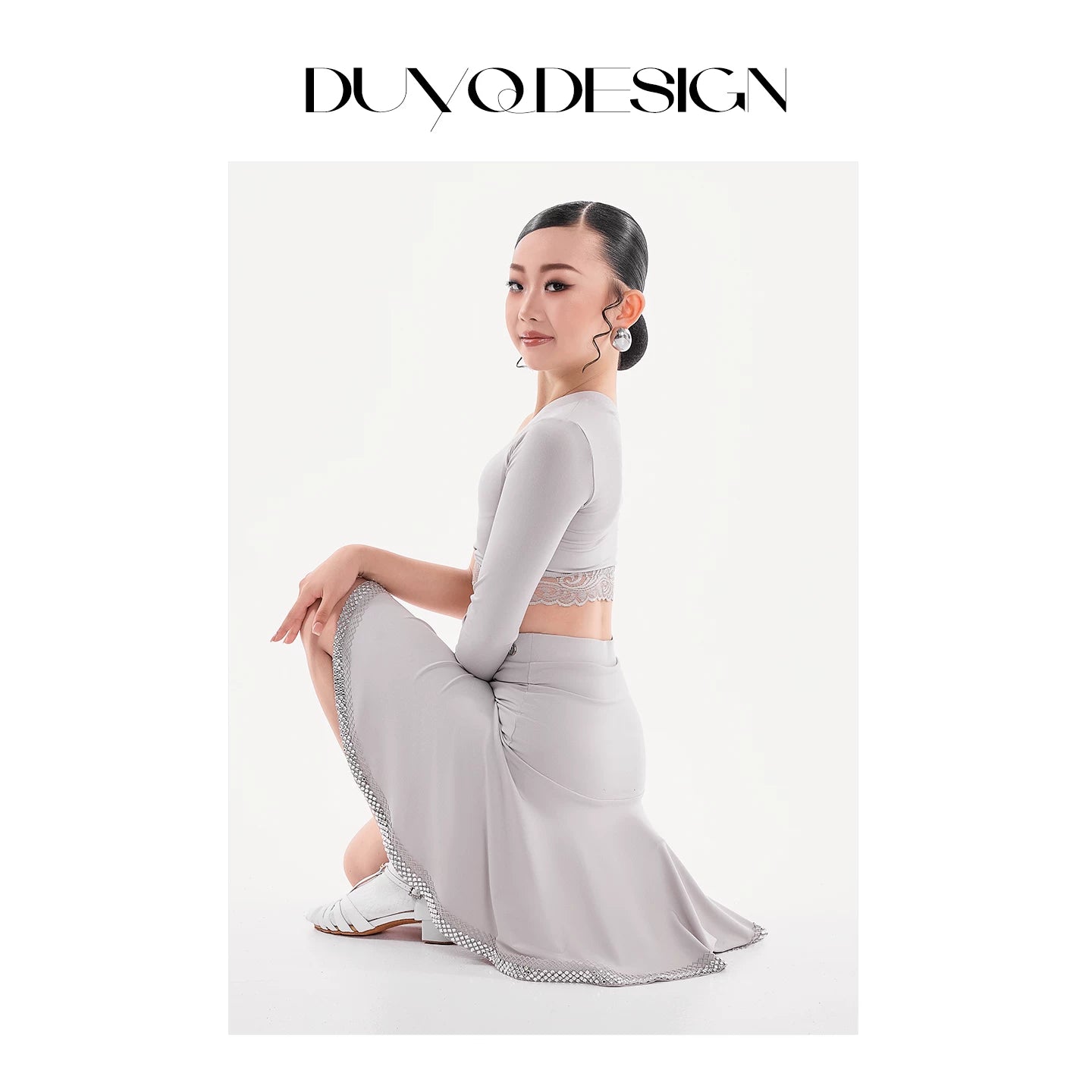 DUYQ children's style "Mountain Awakening Spring" 003 classic slanted shoulder short Latin dance girls' practice clothes professional
