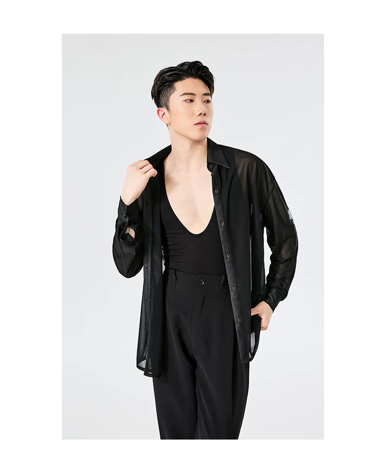 BOBO. L154 Men's Latin Dance Suit High-end Professional Practice Suit Adult Personality Performance Top Shirt Dance Suit