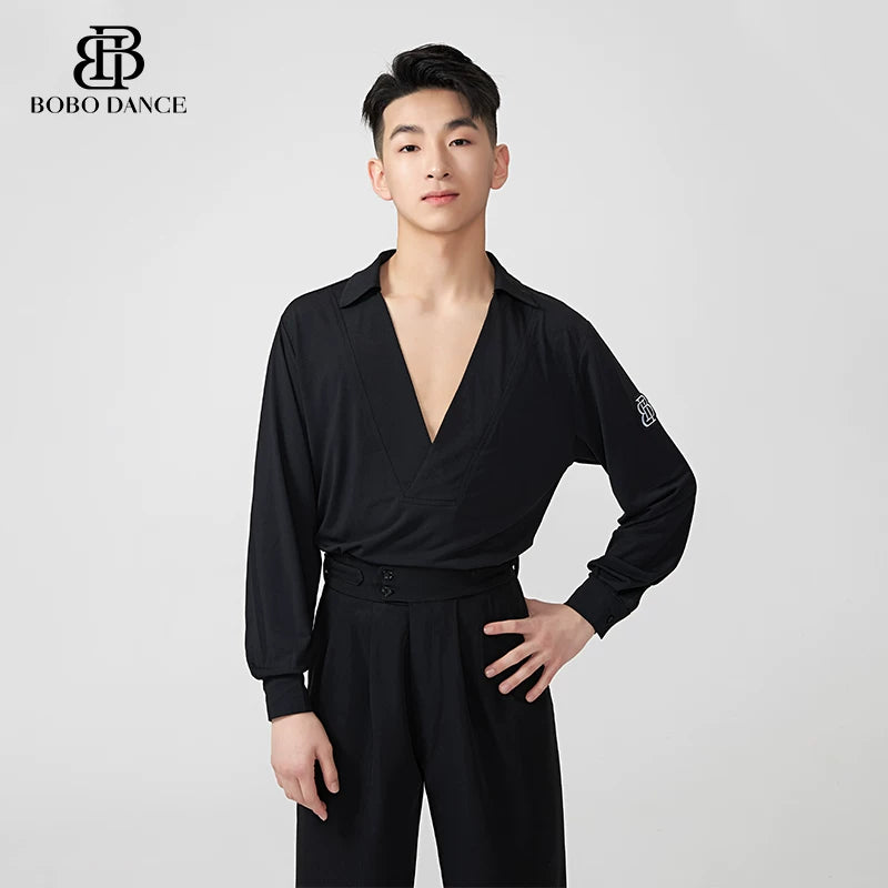 BOBO-DANCE.L188 Boys Latin Dance Suit Men's Long Sleeve Top Practice Suit Loose and Breathable Senior Professional Art School Students