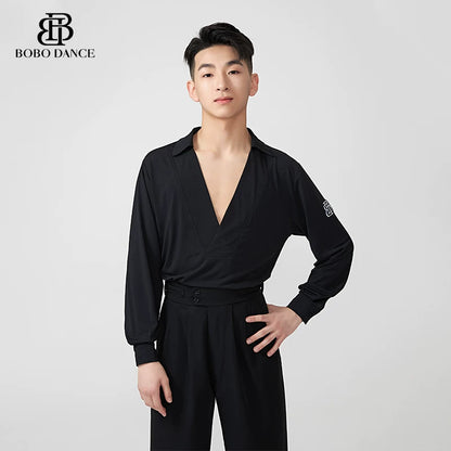 BOBO-DANCE.L188 Boys Latin Dance Suit Men's Long Sleeve Top Practice Suit Loose and Breathable Senior Professional Art School Students