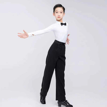 G.DANCE Children's Dance Costume Boys Latin Modern Dance White Shirt Trousers Performance Competition Regulations Uniform 5106
