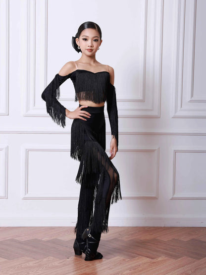 TID Latin dance suit girls autumn and winter practice suit fringed dance pants practice suit national standard dance suit