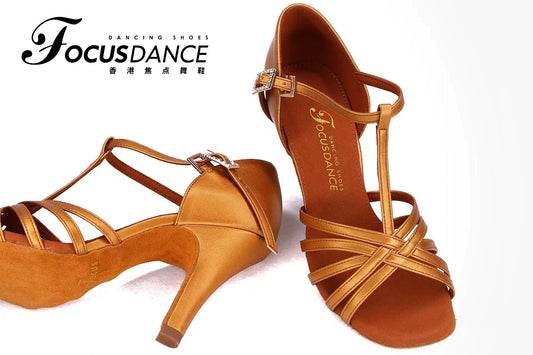 FocusDance Dance Shoes Latest Leather T straps Latin Shoes High Heels Competition Dance Practice