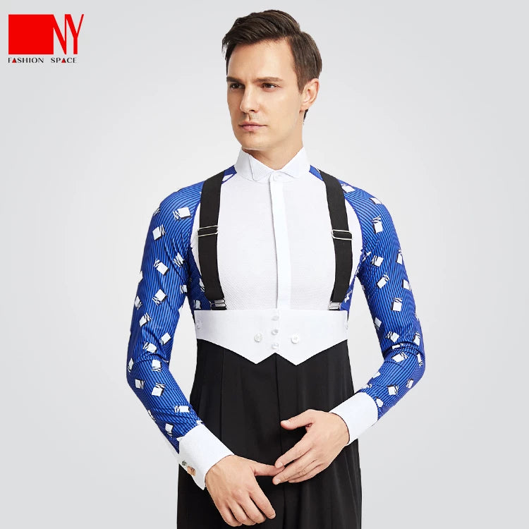 NY Fashion Mens Dance Competition ShirtDancing Suit Men's Top Ballroom Waltz Shirt 21116C - Mine·Jas