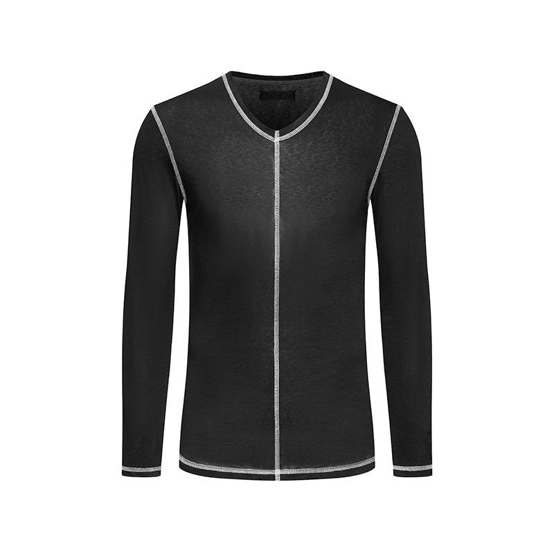 DUYQ "Black and White" Men's 003 Minimalist Long Sleeve Top Adult National Standard Latin Dance Basic Practice Suit