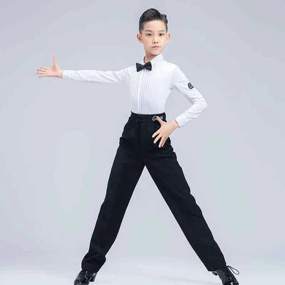 G.DANCE Children's Dance Costume Boys Latin Modern Dance White Shirt Trousers Performance Competition Regulations Uniform 5104