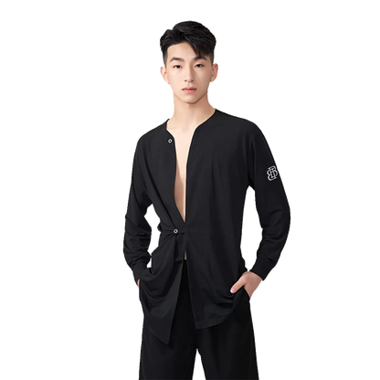 BOBO.L081 Adult Boys Latin Dance Clothing Autumn and Winter Design Men's Shirt Long Sleeve Practice Clothing Performance Clothing Top