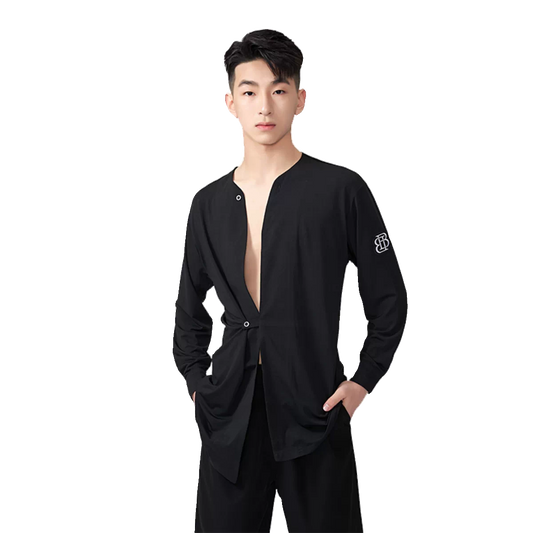 BOBO.L081 Adult Boys Latin Dance Clothing Autumn and Winter Design Men's Shirt Long Sleeve Practice Clothing Performance Clothing Top - Mine·Jas