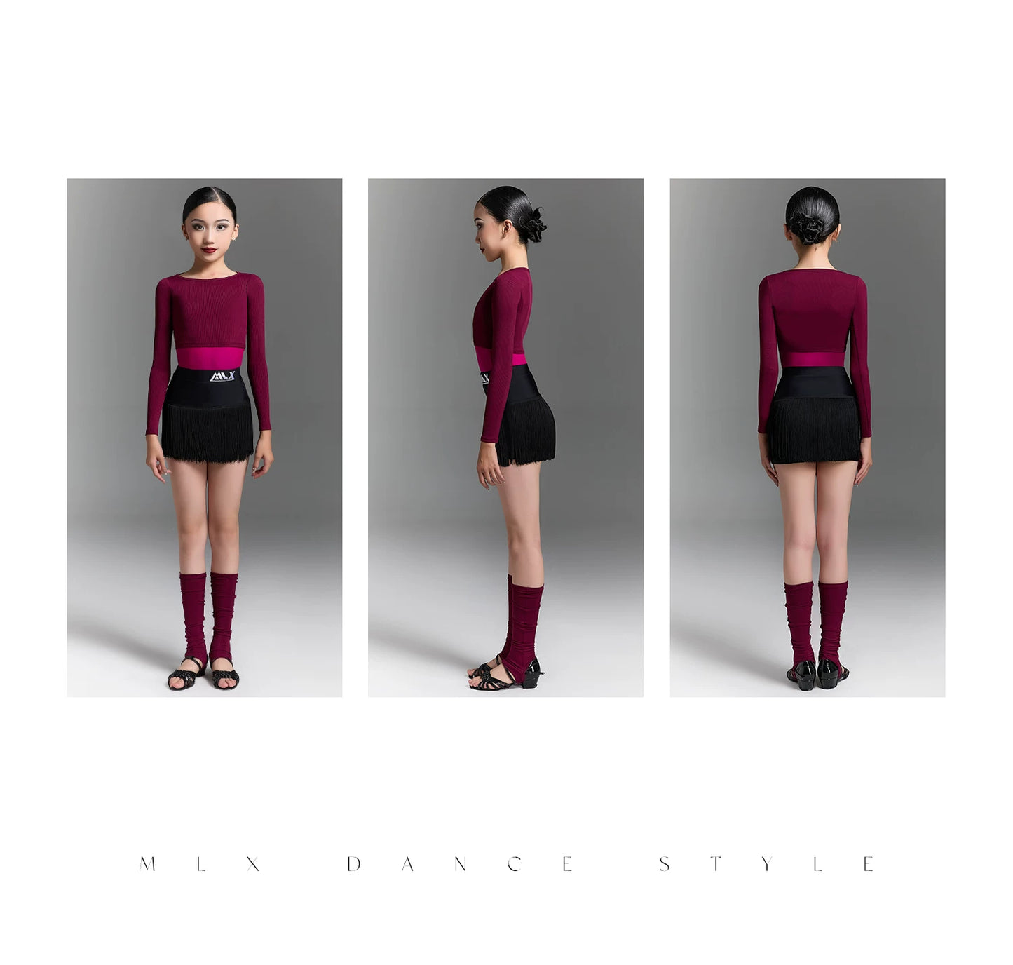 MLX8196 Professional Children's Latin Dance Clothing Tassel Skirt Suspender Children's Practice Suit Dance Class Suit