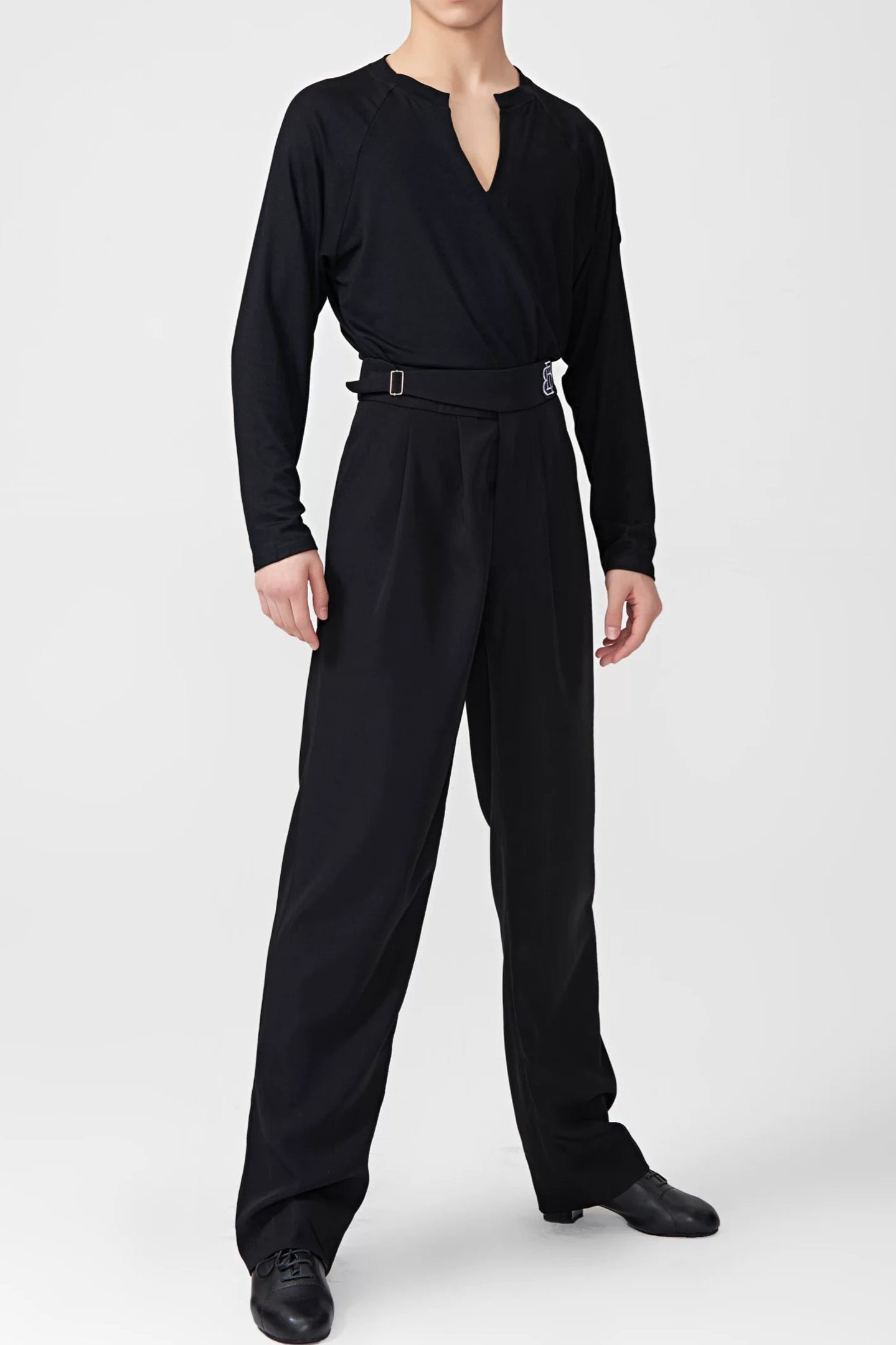 BOBO-DANCE.L089 men's practice Latin dance pants belt design high waist practice pants