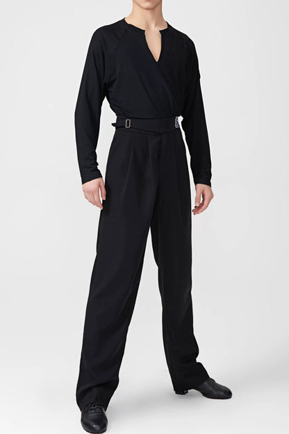 BOBO-DANCE.L089 men's practice Latin dance pants belt design high waist practice pants