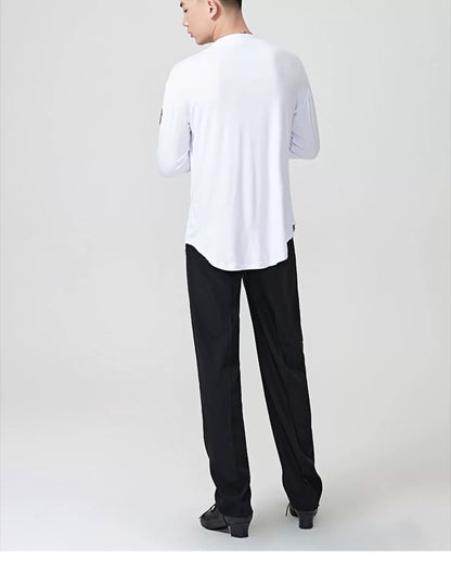 BOBO.L073 Boys Latin Dance Suit Crew Neck Black and White T-Shirt Men's Ballroom Dance Professional Latin Practice Suit Dance Top