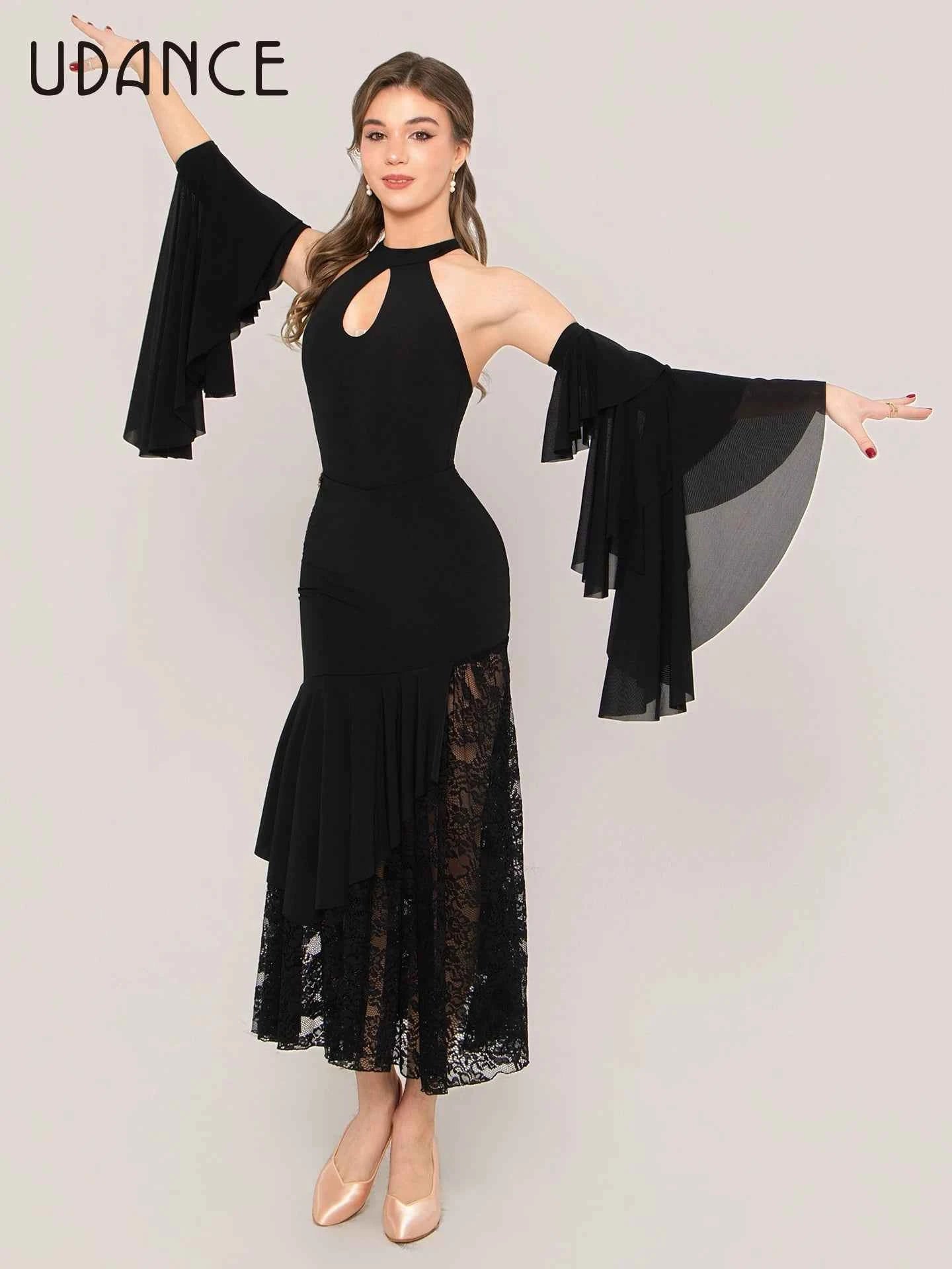 UDANCE modern skirt lace splicing pendulum long skirt embroidery hollow splicing versatile AMD12