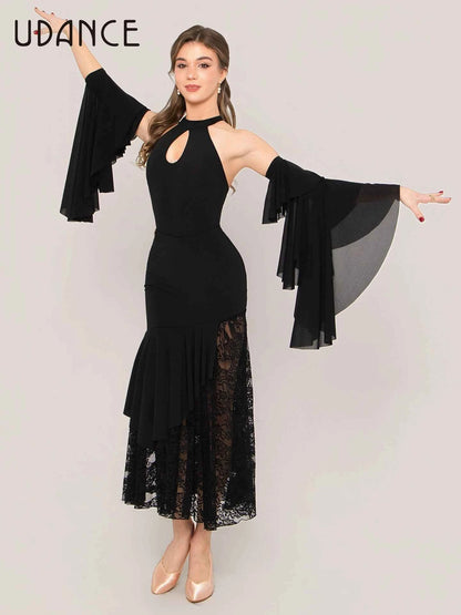 UDANCE modern skirt lace splicing pendulum long skirt embroidery hollow splicing versatile AMD12