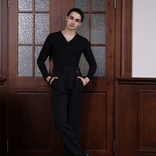 TID A014 Latin dance clothes men's new V-neck long-sleeved tops professional art test clothes national standard dance training clothes
