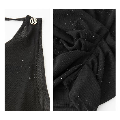 DUYQ welfare single product 026 average size broken diamond mesh swing neck tether top national standard Latin dance suit