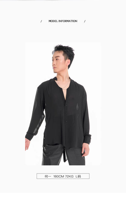 DUYQ "Men's Series" 004 Irregular Texture Sense National Standard Men's Latin Dance Practice Long Sleeve Top