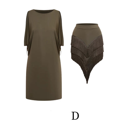 DUYQ Welfare 024 Women's Limited Latin Dance Suit Top No Chest Pad Half Skirt with Panties