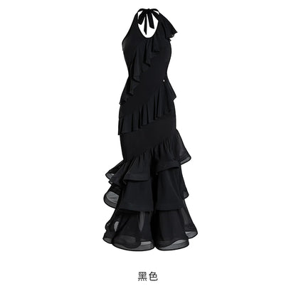 TID neck dress, multi-layer skirt, large swing skirt, high-end ballroom dance skirt