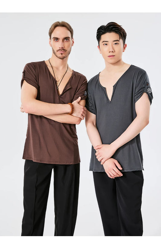 BOBO. L156 Boys Latin Dance Clothing High-end Professional Practice Clothing Adult Loose Short Sleeve Top