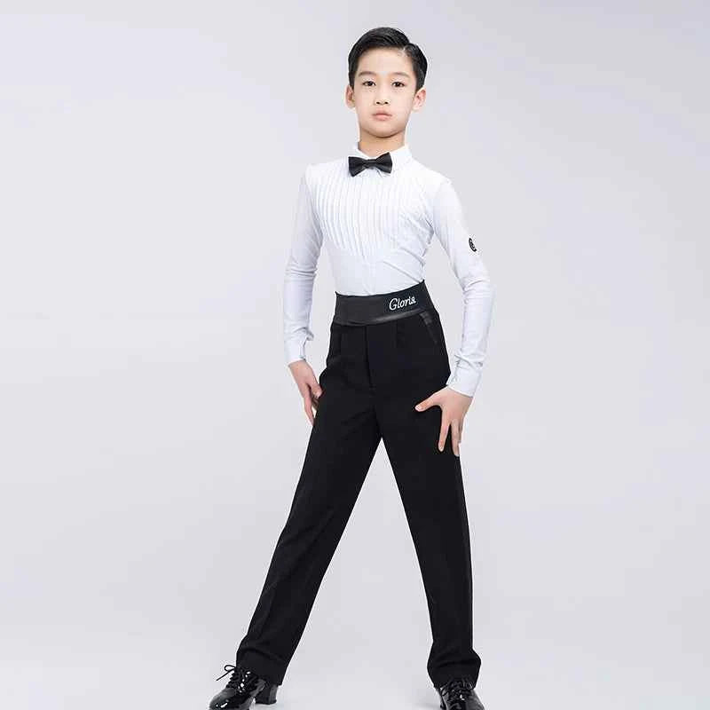 G.DANCE Children's Dance Costume Boys Latin Modern Dance White Shirt Trousers Performance Competition Regulations Uniform 5107