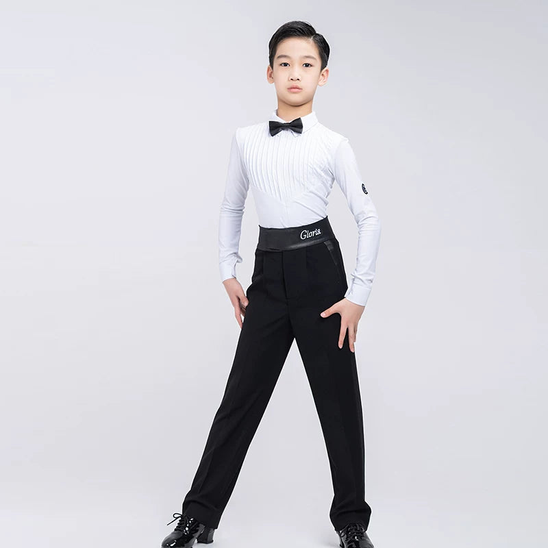 G.DANCE Children's Dance Costume Boys Latin Modern Dance White Shirt Trousers Performance Competition Regulations Uniform 5107
