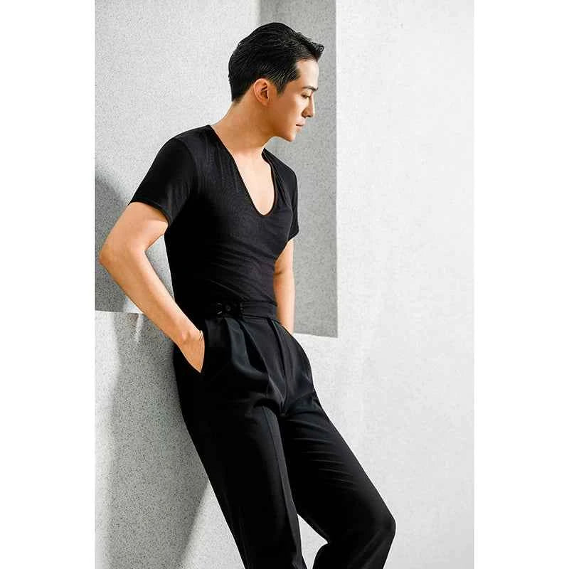 DONGXIN Men's Latin Dance Three-dimensional Pleated Pipe Pants NK857