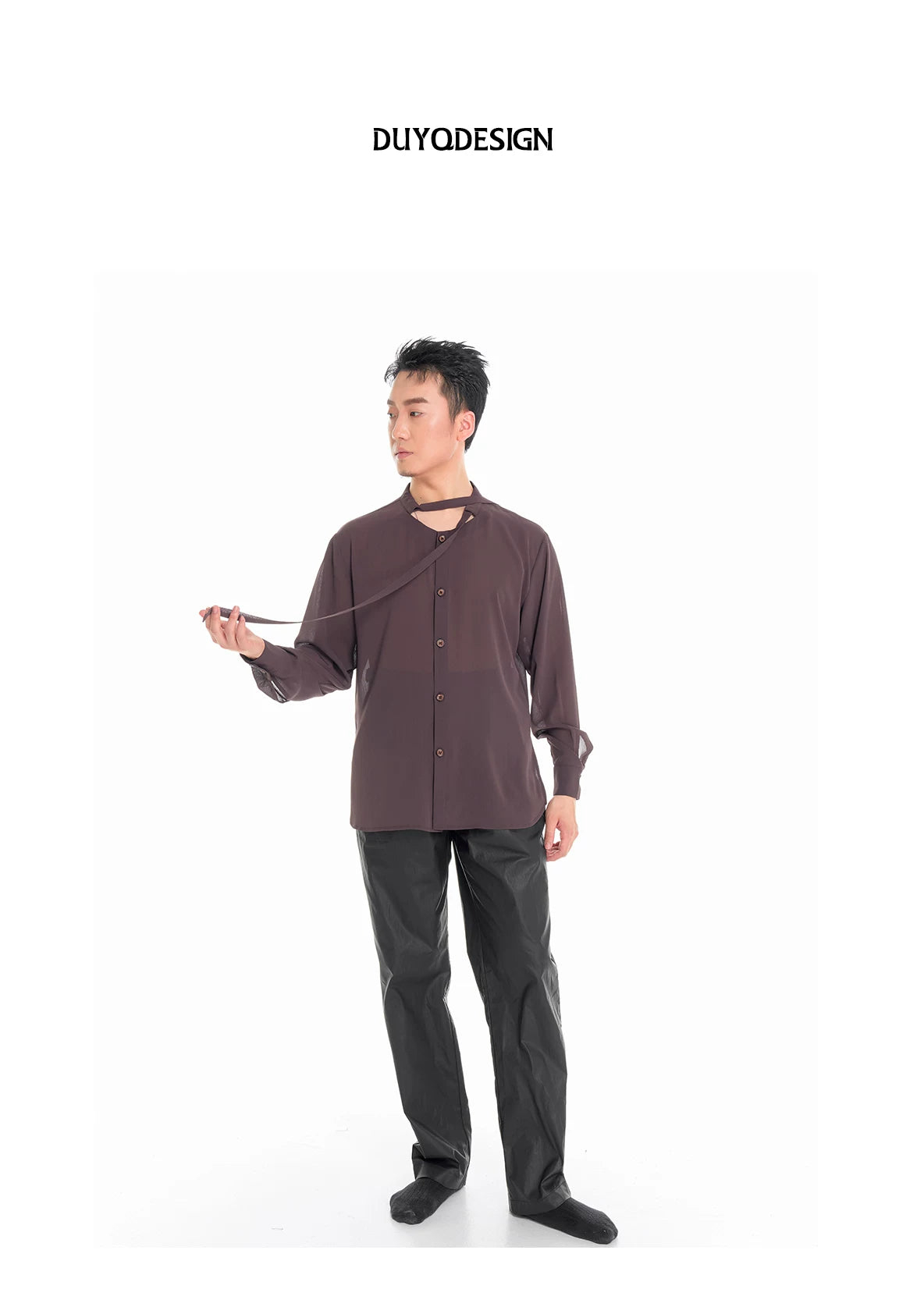 DUYQ "Men's Series" 007 streamer stand-up collar long-sleeved national standard men's Latin dance practice clothes professional