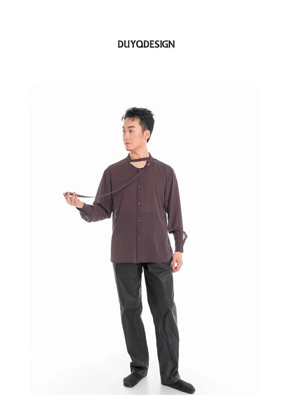 DUYQ "Men's Series" 007 streamer stand-up collar long-sleeved national standard men's Latin dance practice clothes professional