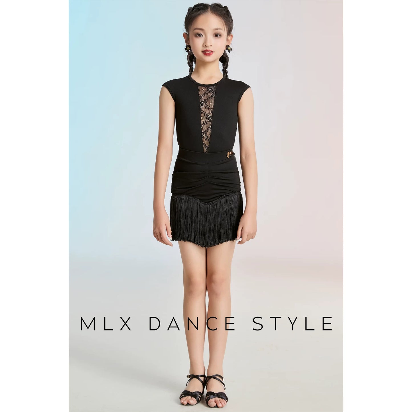 MLX children's Latin dance costume, fringed skirt, girls' dance one-piece top, practice performance costume